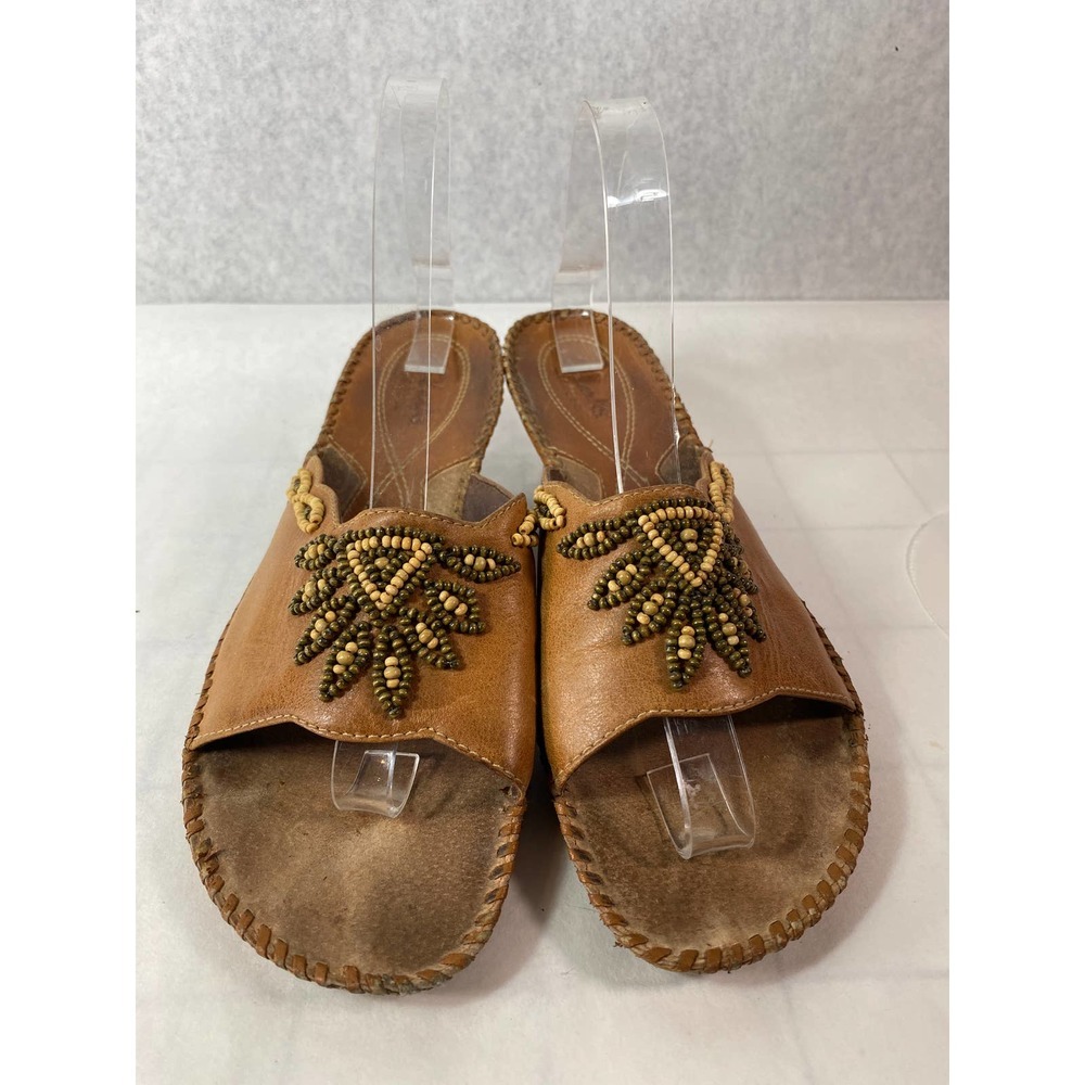 Clarks Artesian Sandals Women's 8 M Express Beaded Slip On Wedge Brown 76426 - Picture 2 of 7